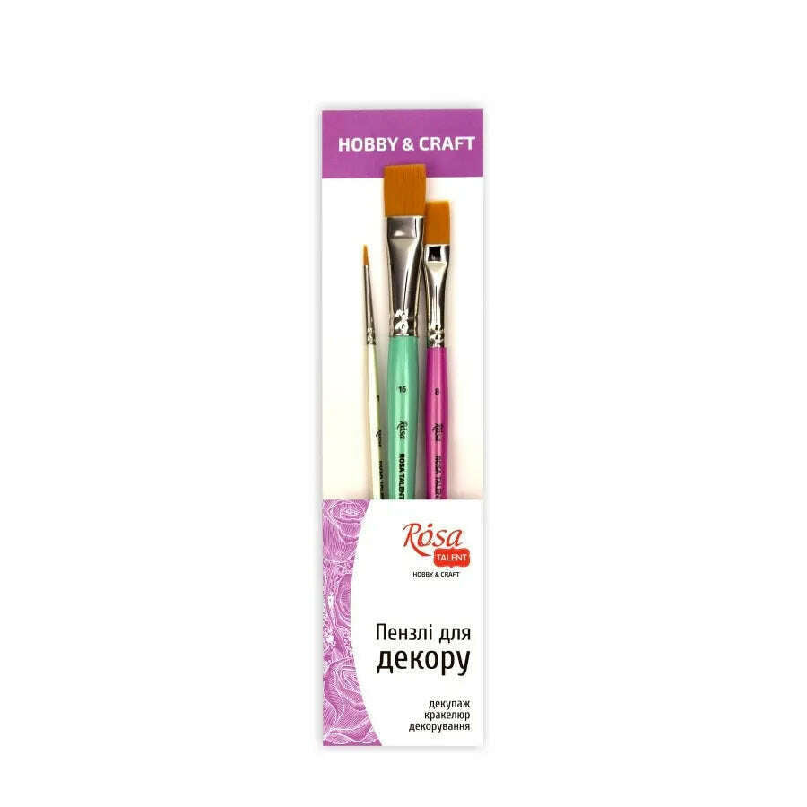 Rosa Studio Paint Brush Set N3 - FOR DECOR. synthetic round and flat. 3 pieces (N1,8,16).