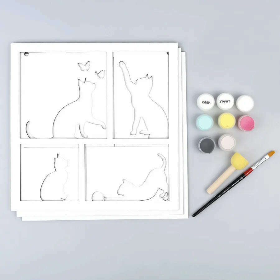 Rosa Talent 4 Cats - 3D Painting on Fiberboard Set. Create Your DIY Decoration. Primed. 3 Layers. 11.81*11.81 inches.