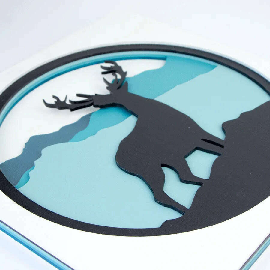 Rosa Talent Deer in the Mountains - 3D Painting Set. Primed Fiberboard. 6 Layers. 11.81*11.81 inches.