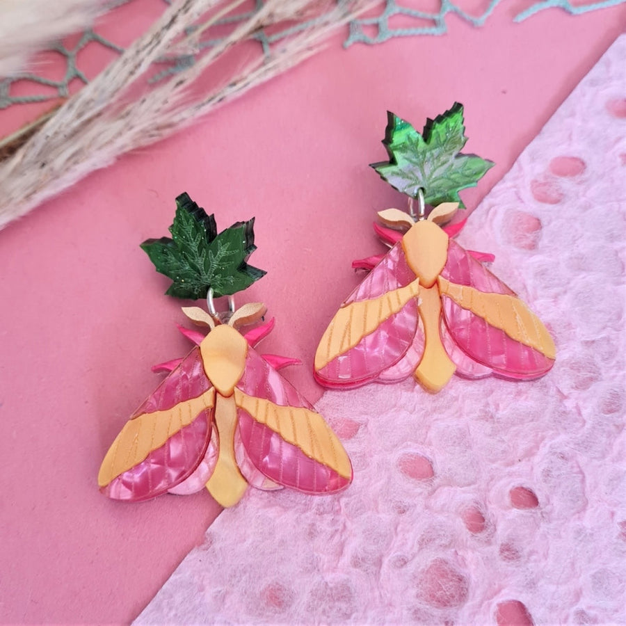 Rosy Maple Moth Earrings by Cherryloco Jewellery