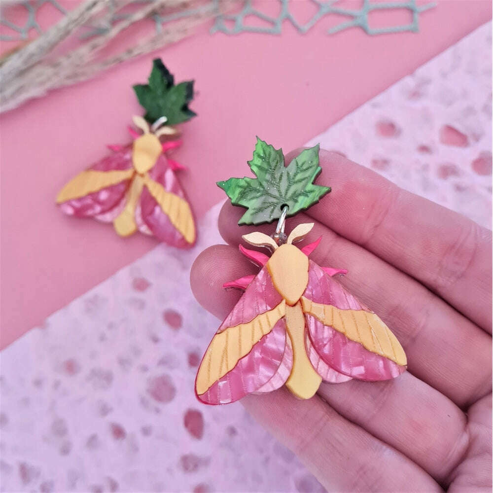 Rosy Maple Moth Earrings by Cherryloco Jewellery 1