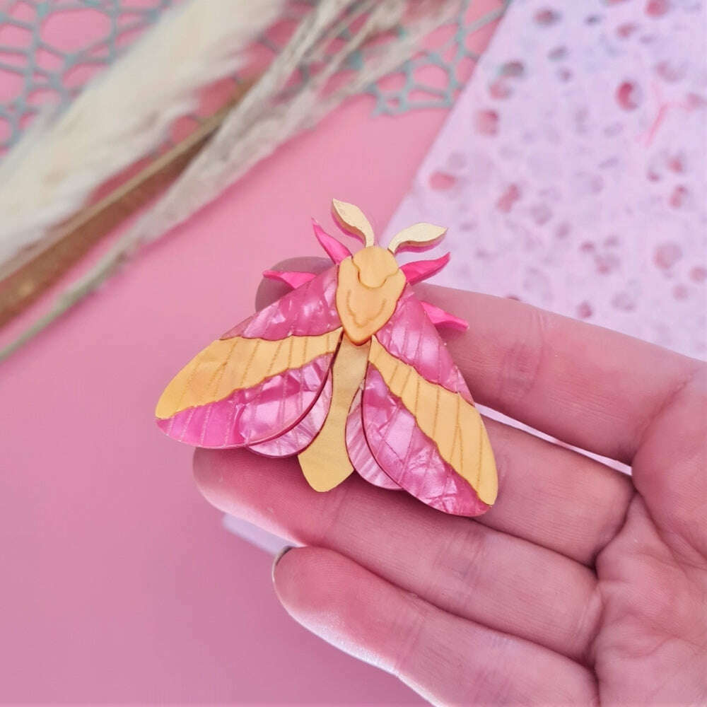 Rosy Maple Moth Pin Brooch or Pendant 1