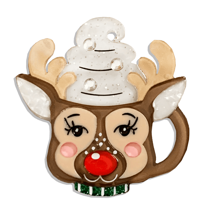 Rum Rum Reindeer Mini Holiday Mug Brooch by Lipstick & Chrome - Quirks!