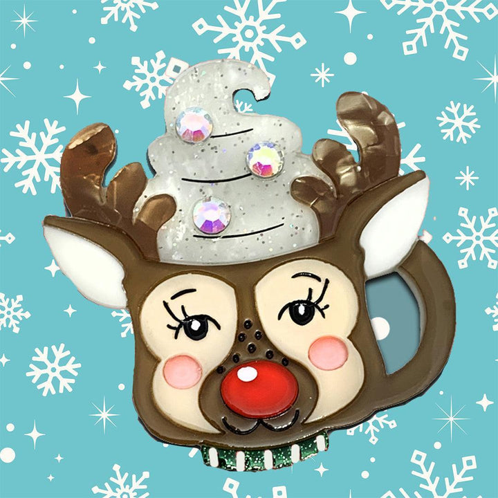 Rum Rum Reindeer Mini Holiday Mug Brooch by Lipstick & Chrome - Quirks!