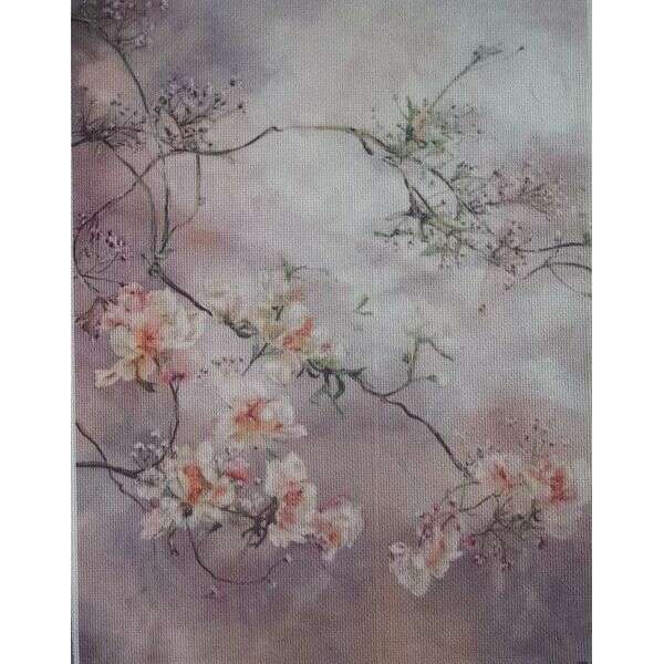 Sakura Twilight Designer Printed AIDA Fabric. Canvas for embroidery with an applied background  KF-1110A