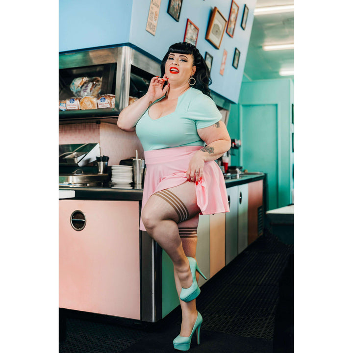 Samantha: Barely There Fishnet Thigh Highs. Petite to Plus Size