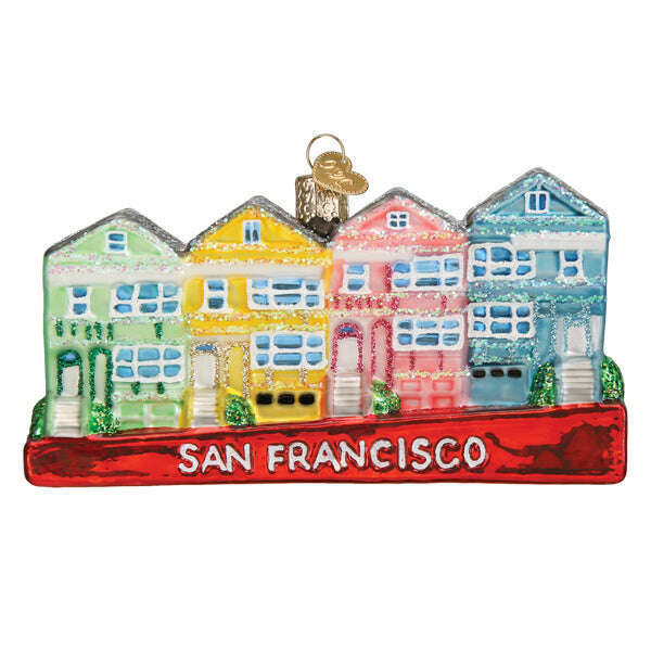 Old World Christmas San Francisco Painted Ladies Blown Glass Ornament