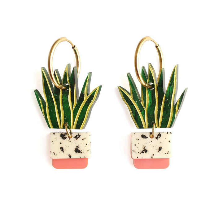 Sansevieria Potted Plant Earrings