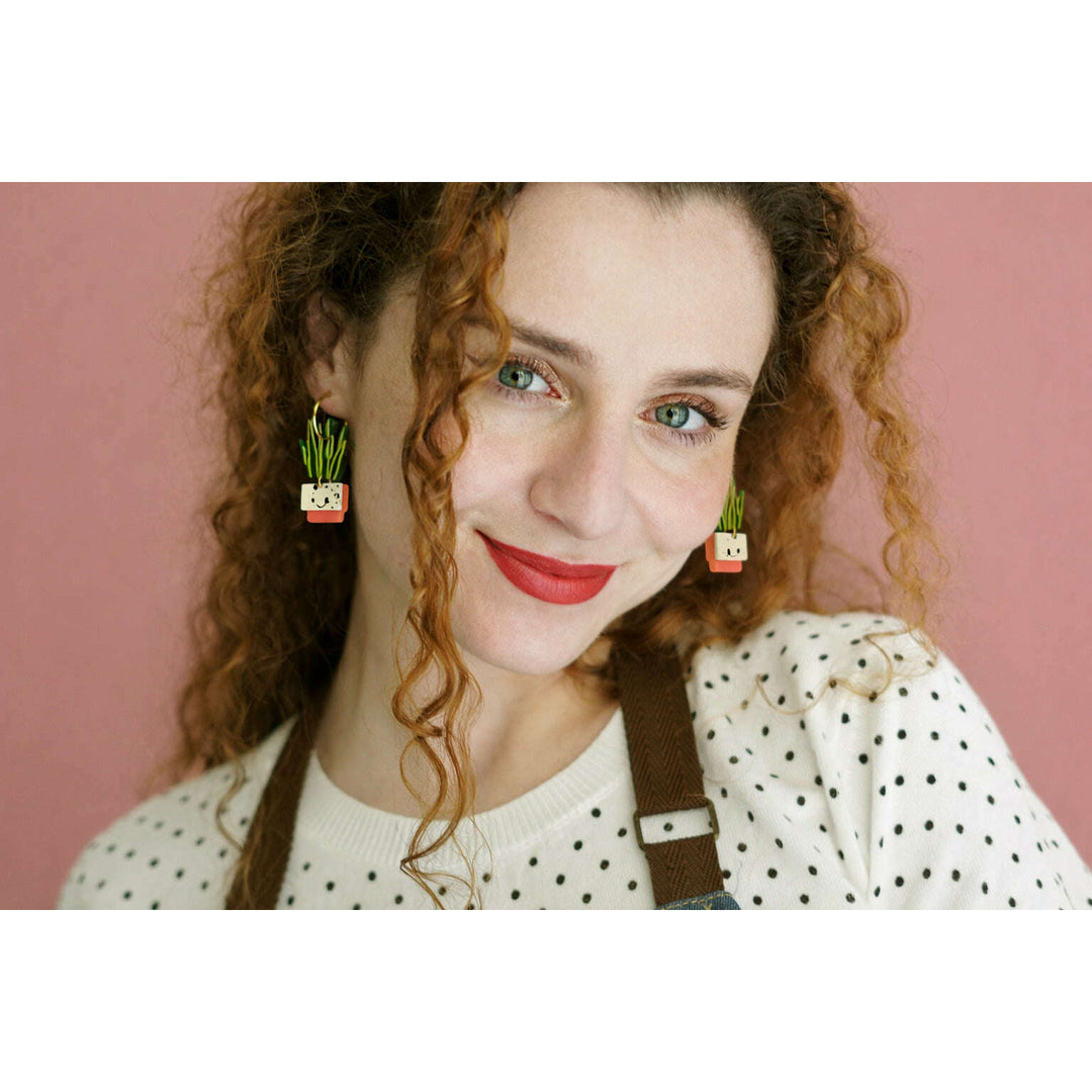 Sansevieria Potted Plant Hoop Earrings – view 2
