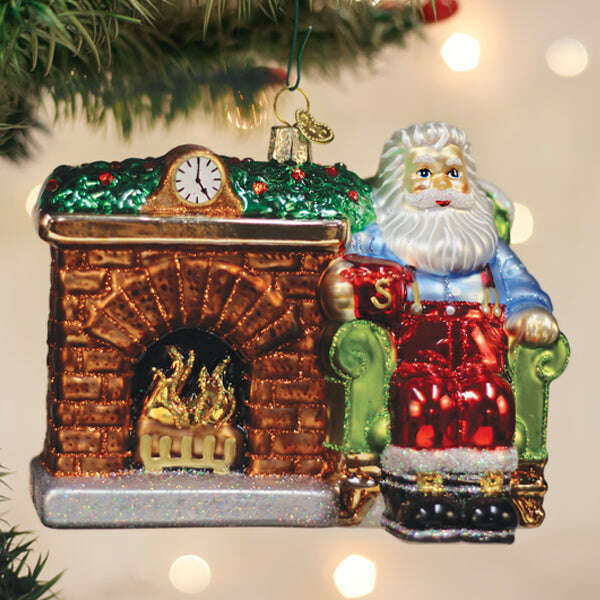 Old World Christmas Santa At Hearth Blown Glass Ornament