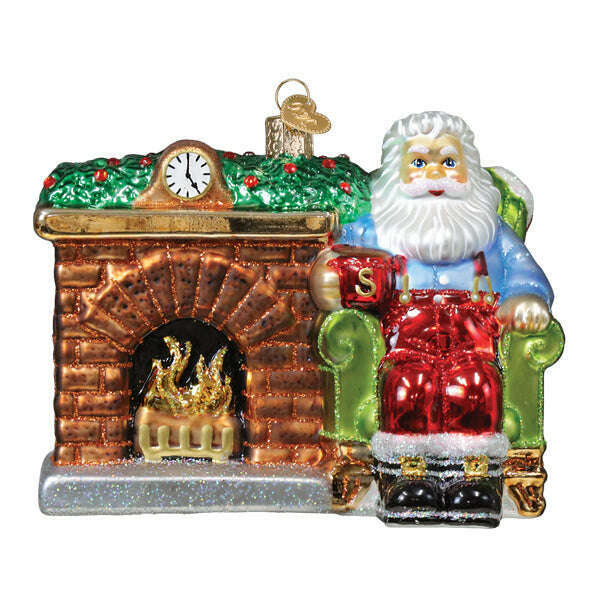 Old World Christmas Santa At Hearth Blown Glass Ornament