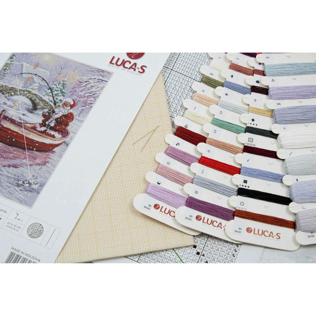 Santa Fishing BU5014L Counted Cross-Stitch Kit