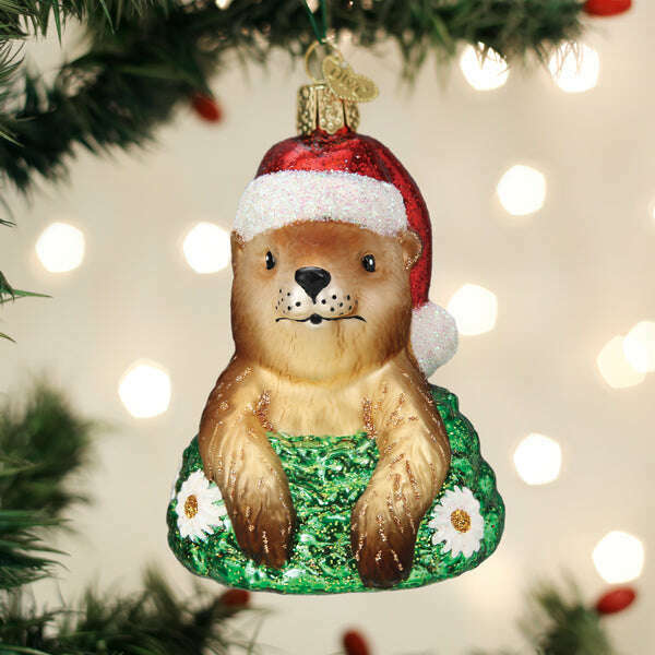 Old World Christmas Santa Groundhog Blown Glass Ornament