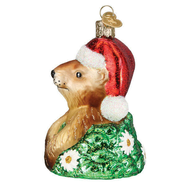 Old World Christmas Santa Groundhog Blown Glass Ornament