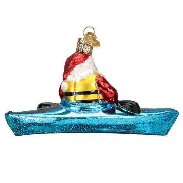 Old World Christmas Santa in Kayak Blown Glass Ornament
