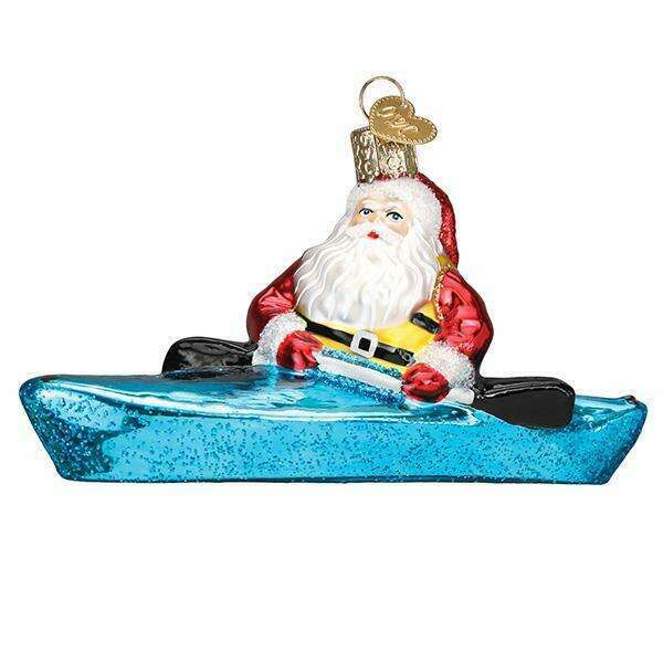 Old World Christmas Santa in Kayak Blown Glass Ornament