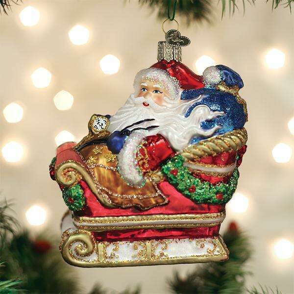 Old World Christmas Santa In Sleigh Blown Glass Ornament