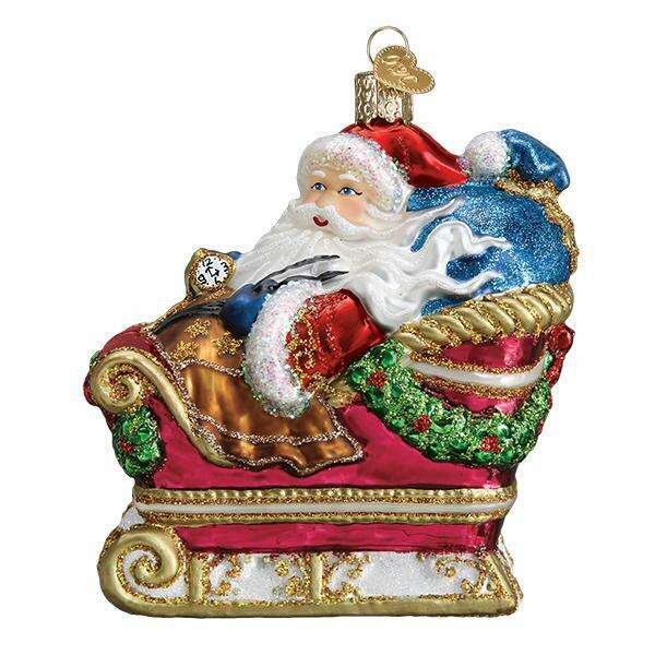 Old World Christmas Santa In Sleigh Blown Glass Ornament