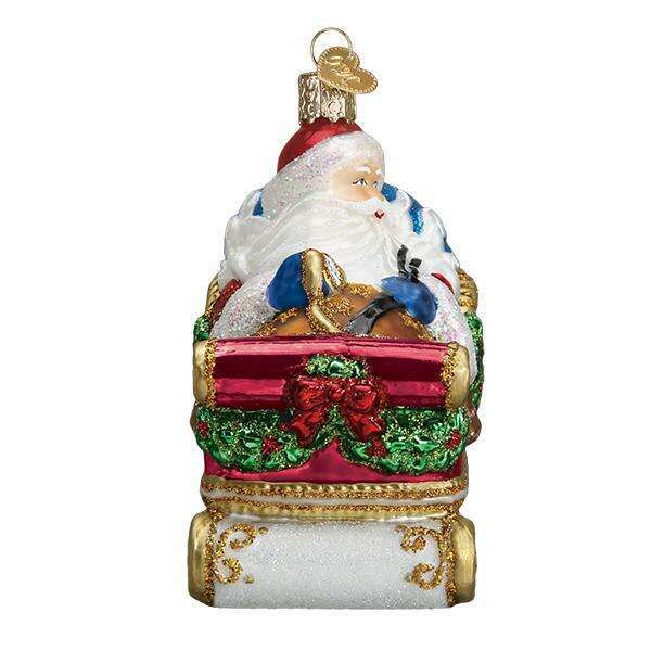 Old World Christmas Santa In Sleigh Blown Glass Ornament
