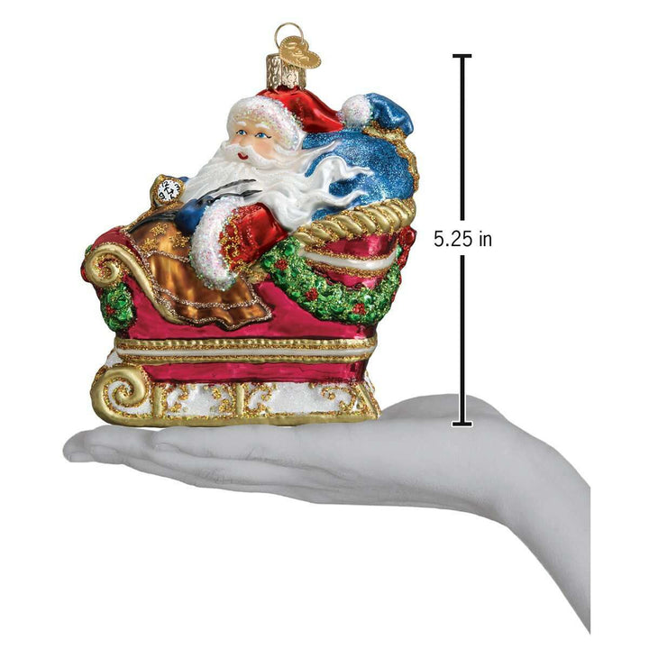 Old World Christmas Santa In Sleigh Blown Glass Ornament
