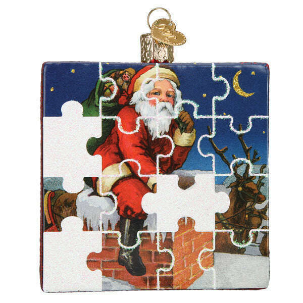Old World Christmas Santa Jigsaw Puzzle Blown Glass Ornament