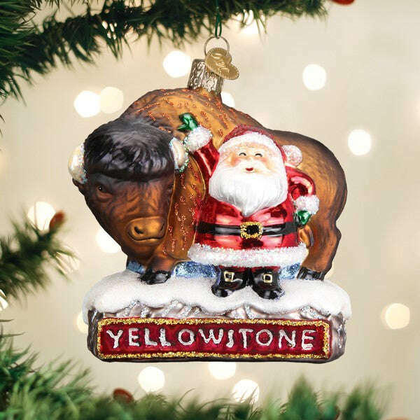 Old World Christmas Santa with Bison Blown Glass Ornament