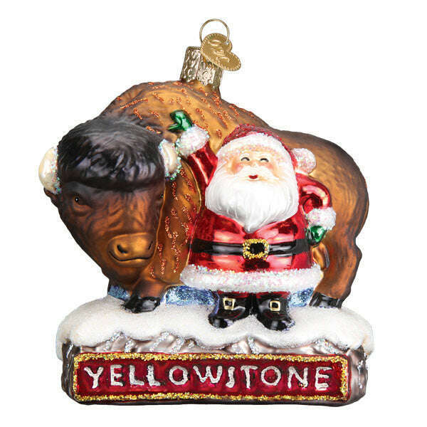 Old World Christmas Santa with Bison Blown Glass Ornament