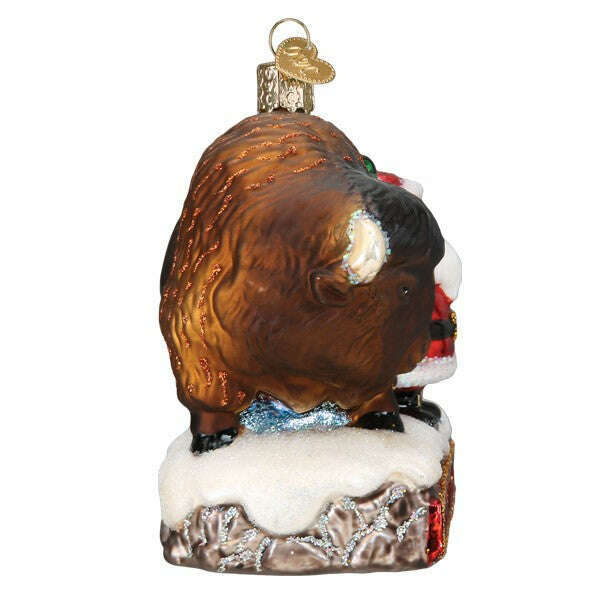 Old World Christmas Santa with Bison Blown Glass Ornament