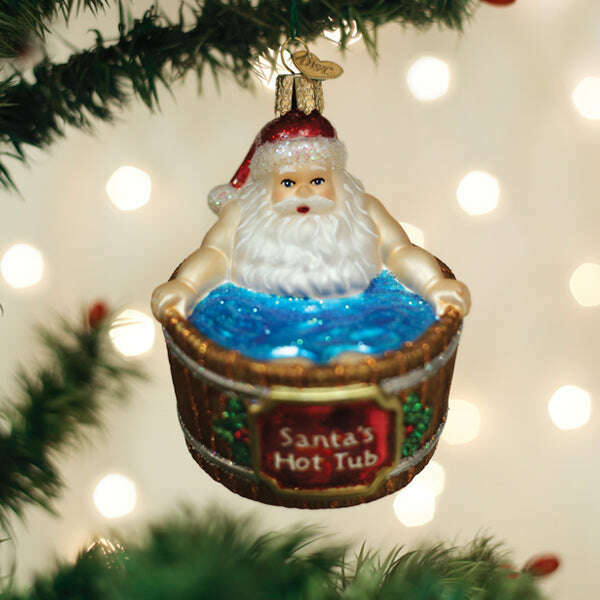 Old World Christmas Santa's Hot Tub Blown Glass Ornament