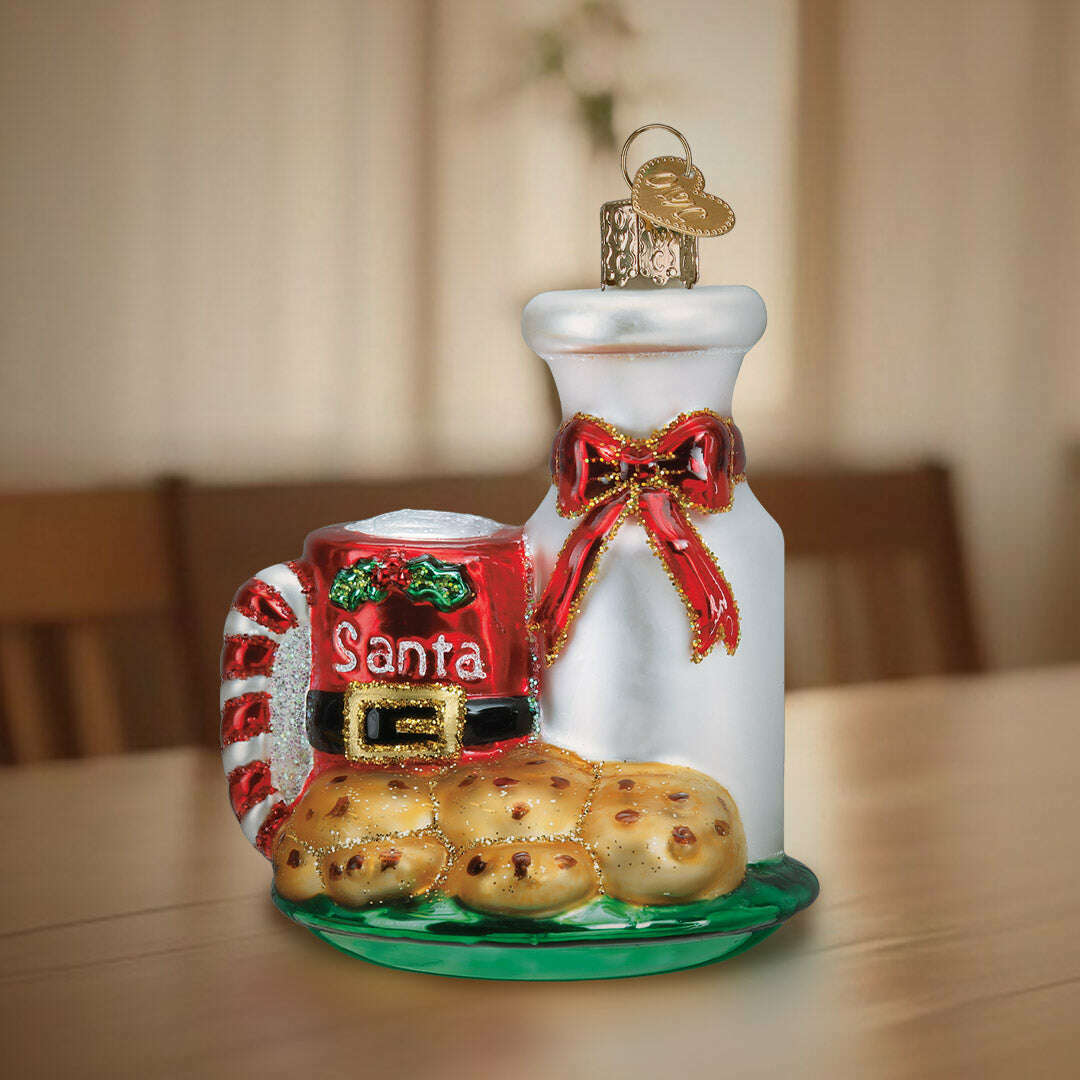 Old World Christmas Santa's Milk and Cookies Blown Glass Ornament