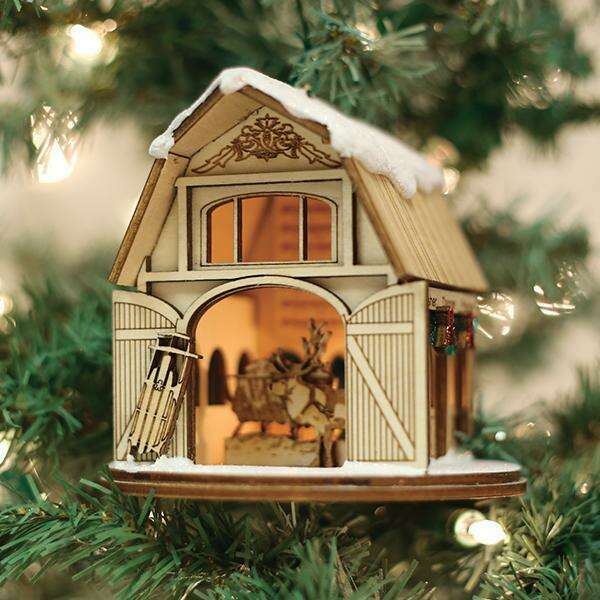 Old World Christmas Santa's Reindeer Barn Blown Glass Ornament
