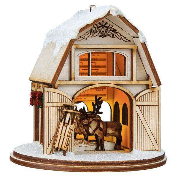 Old World Christmas Santa's Reindeer Barn Blown Glass Ornament