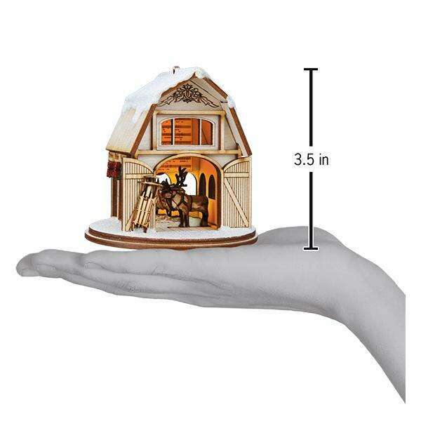 Old World Christmas Santa's Reindeer Barn Blown Glass Ornament