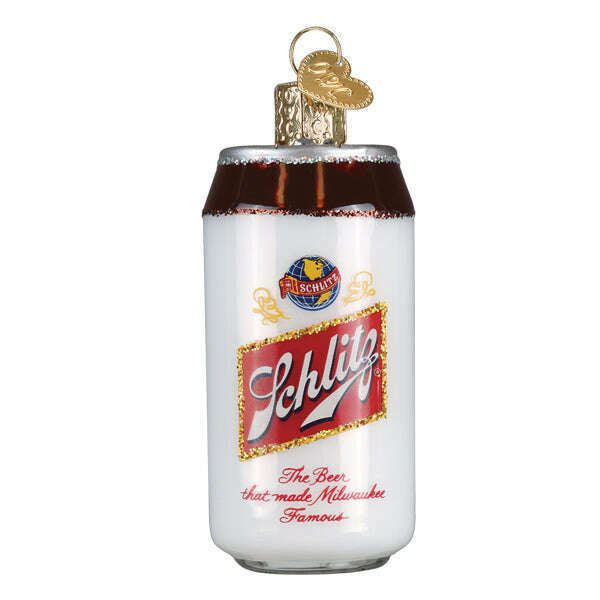 Old World Christmas Schlitz Beer Can Blown Glass Ornament