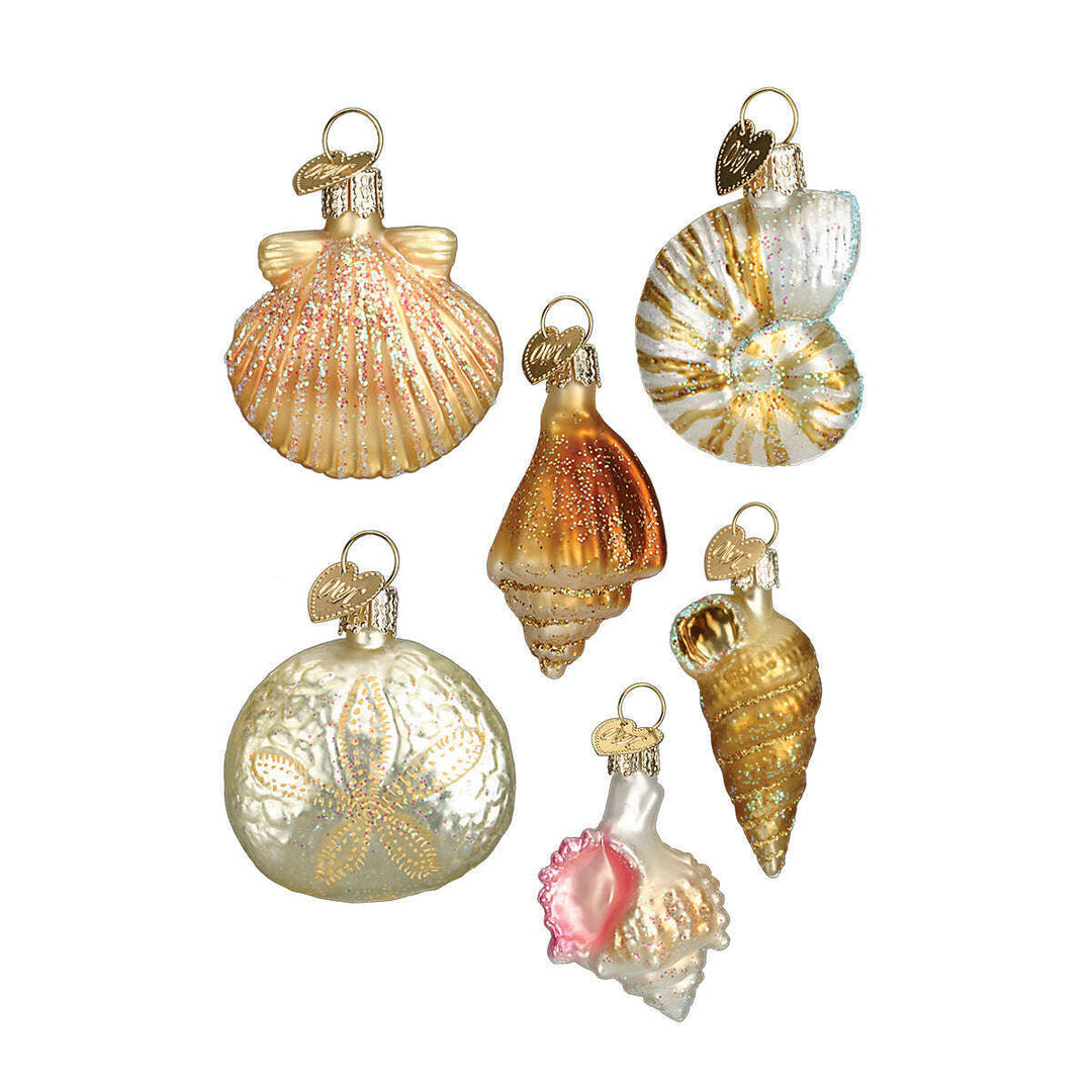 Old World Christmas Sea Shell Blown Glass Ornament Set