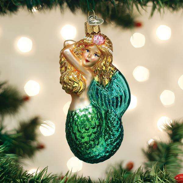 Old World Christmas Seashell Mermaid Blown Glass Ornament