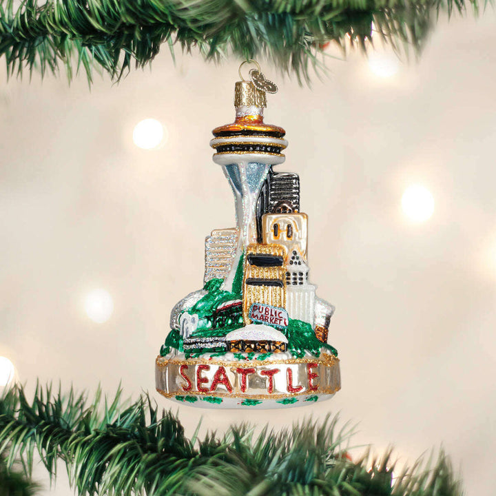 Old World Christmas Seattle Skyline Blown Glass Ornament