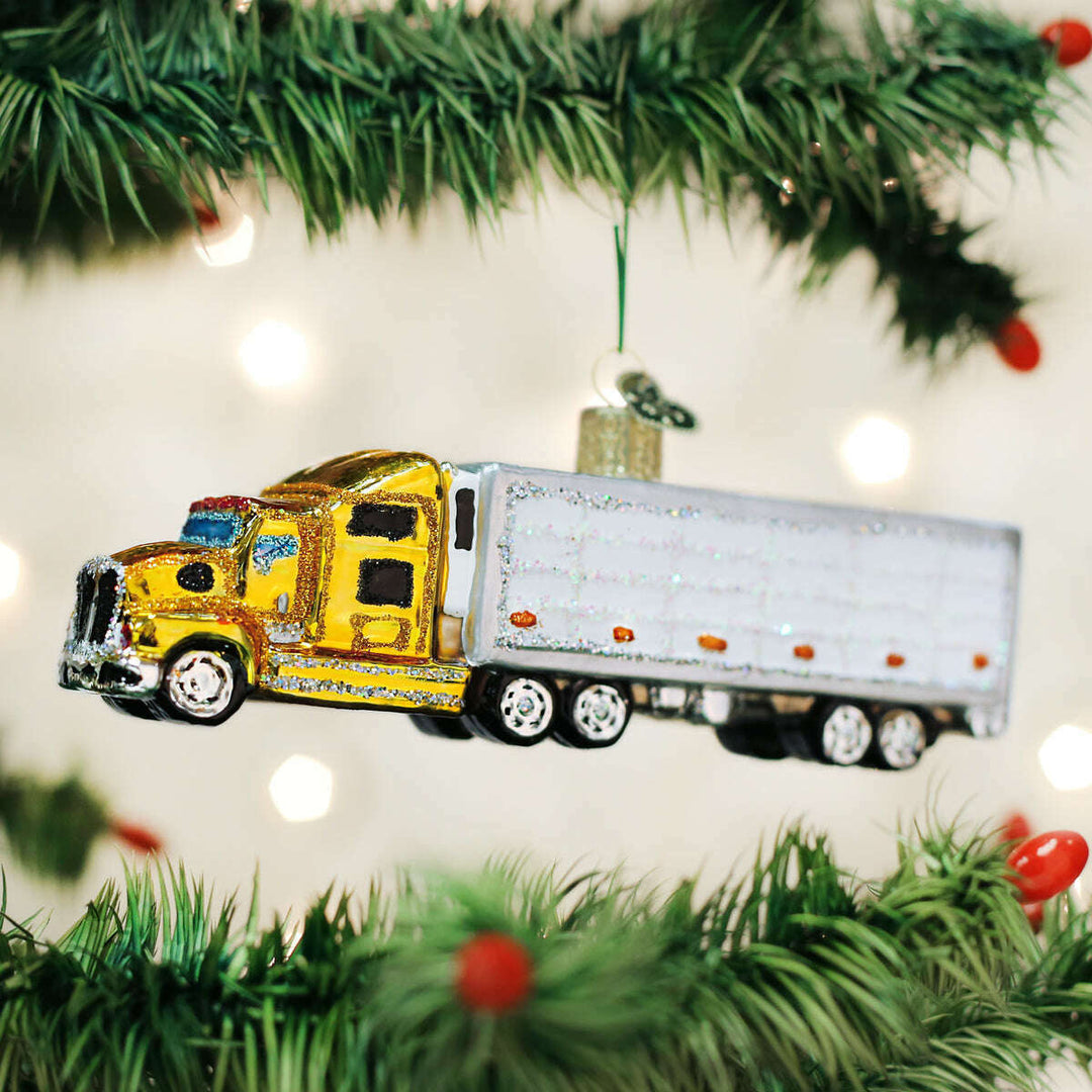 Old World Christmas Semi Truck Blown Glass Ornament