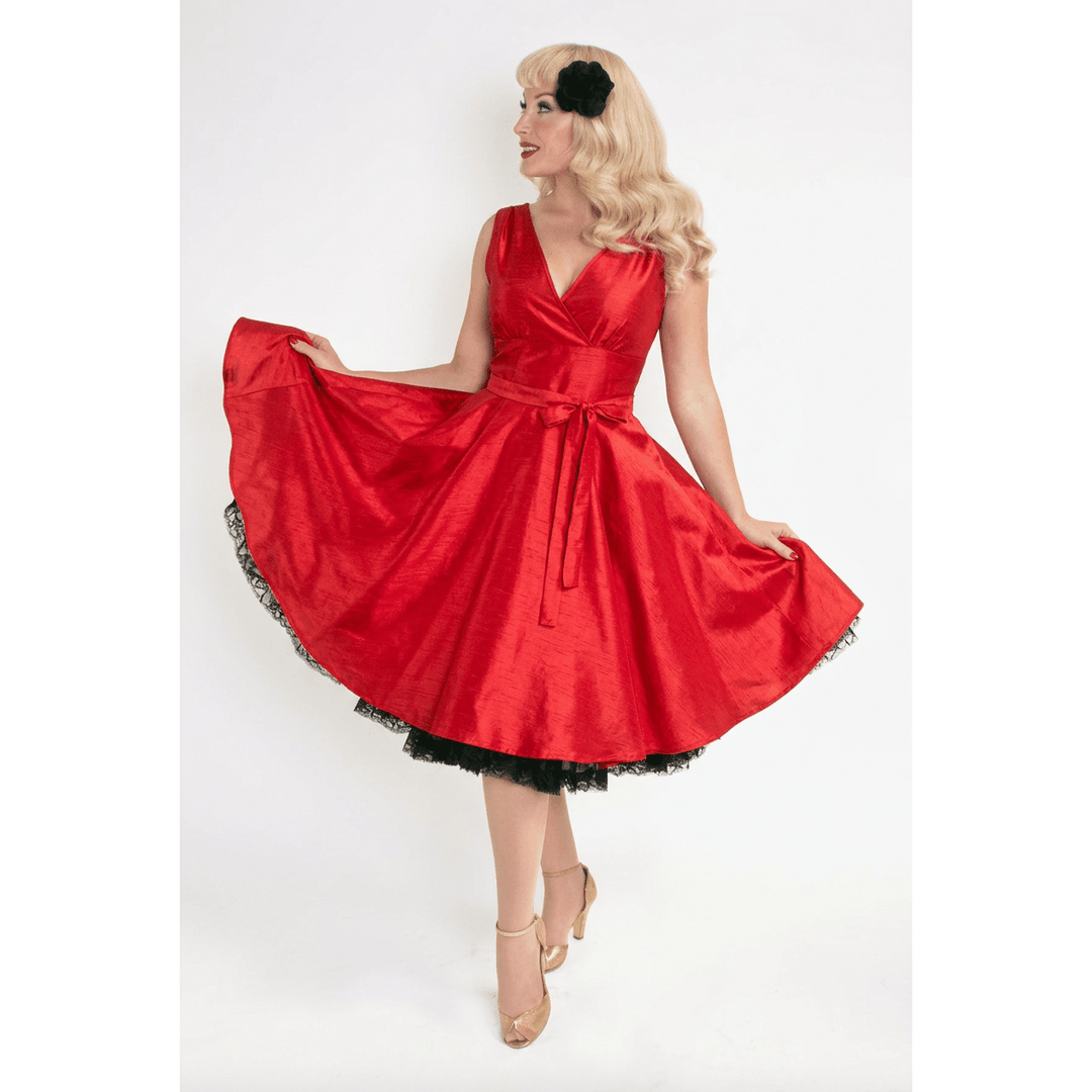 Serena Swing Dress - Shantung, Red