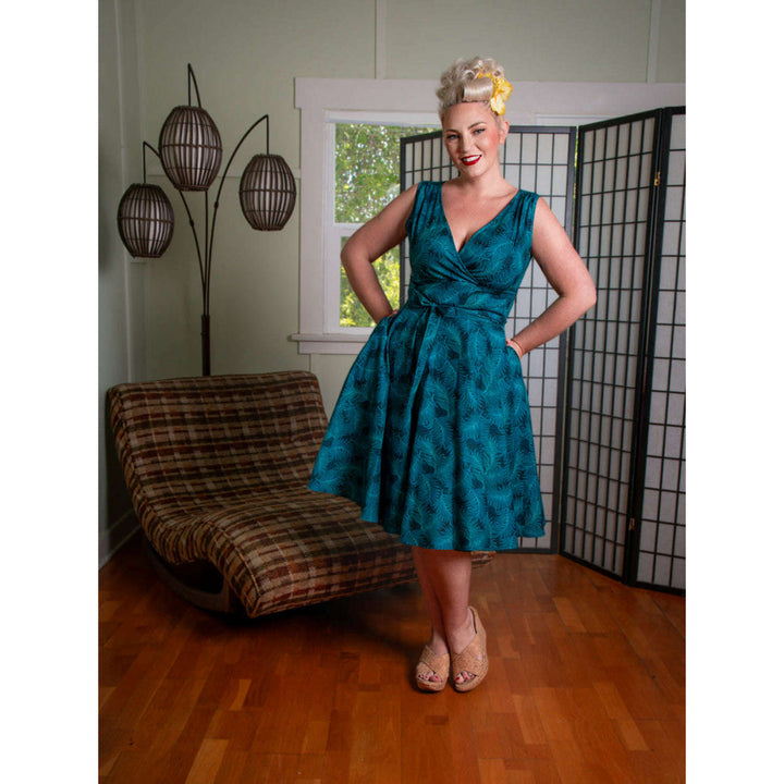 Serena Swing Dress- Teal Ferns