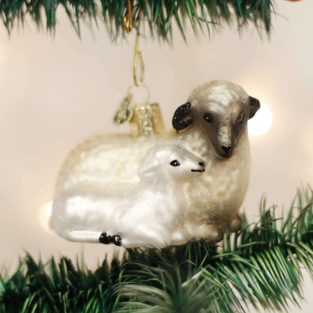 Old World Christmas Sheep With Lamb Blown Glass Ornament