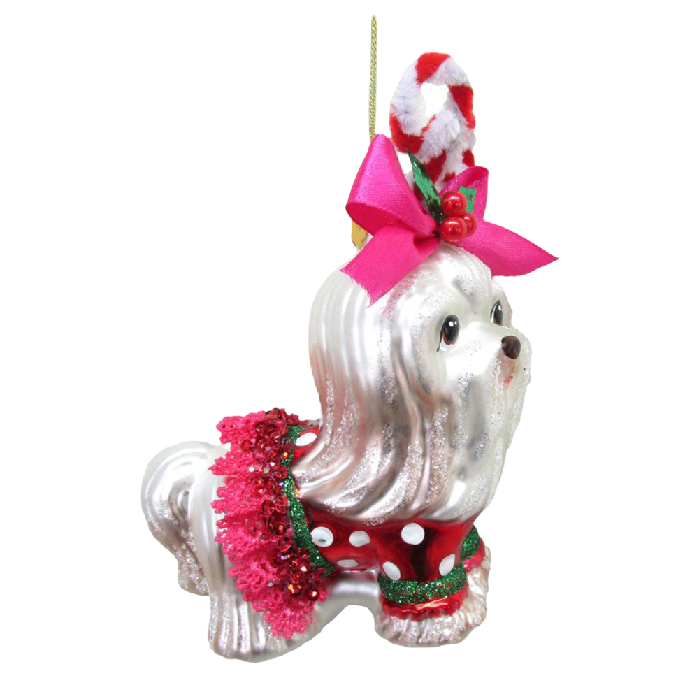 Shih Tzu in Candy Cane Outfit Ornament by December Diamonds