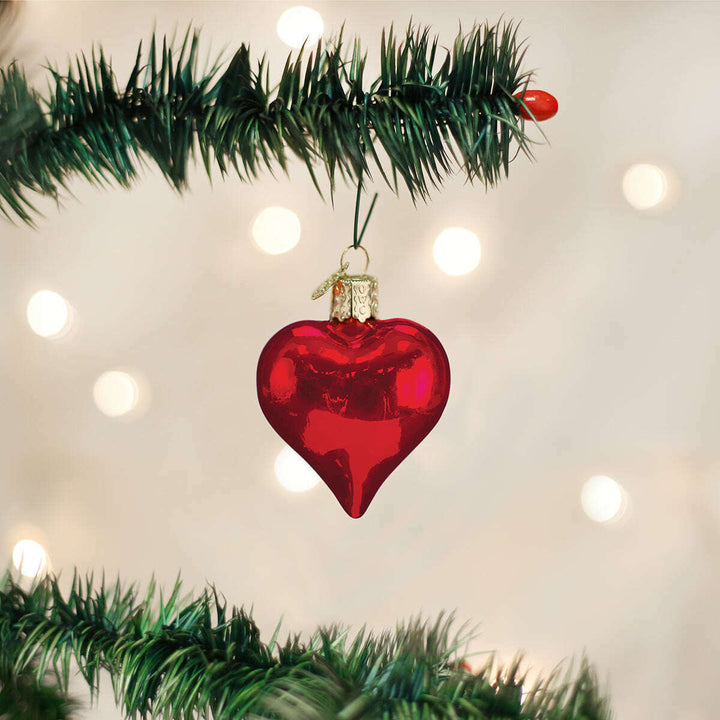 Old World Christmas Shiny Red Heart Blown Glass Ornament
