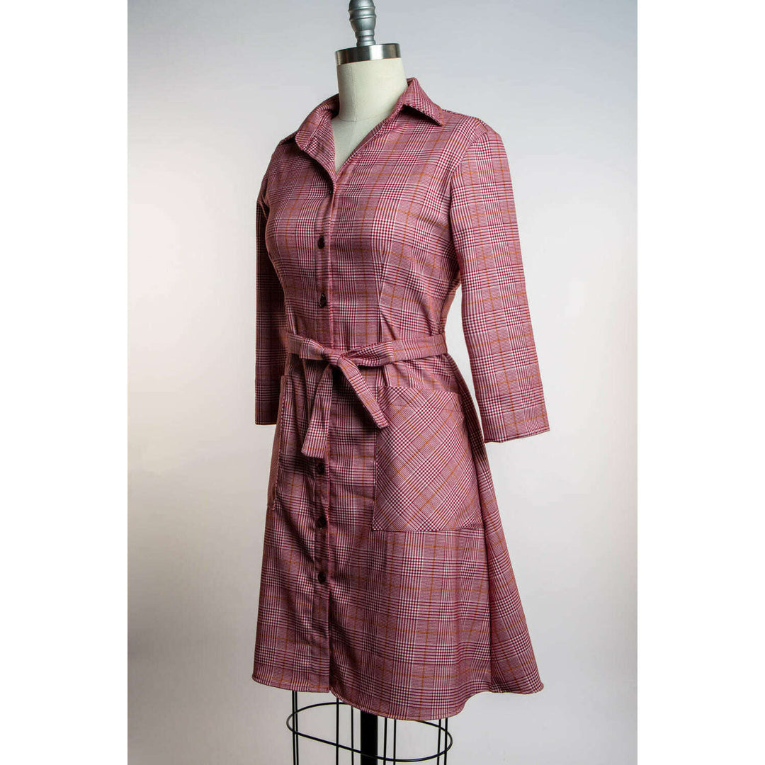Shirt Dress - Burgundy Plaid