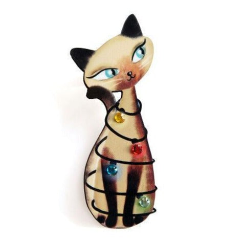 Siamese Cat with Christmas Lights Brooch by Laliblue - Quirks!