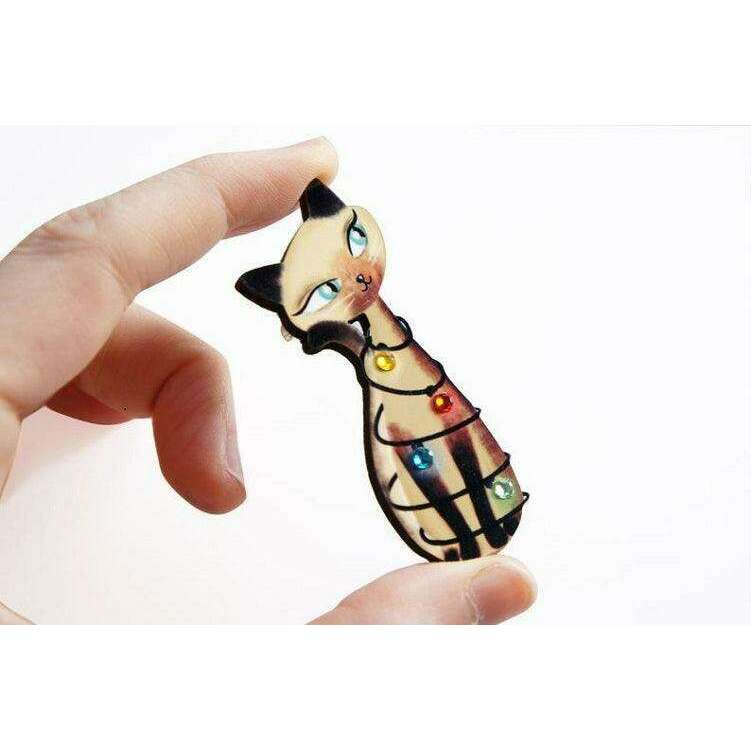 Siamese Cat with Christmas Lights Brooch by Laliblue - Quirks!