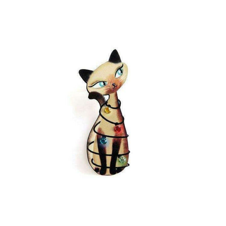 Siamese Cat with Christmas Lights Brooch by Laliblue - Quirks!