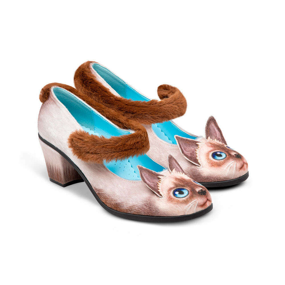 Siamese Cat Women's Mary Jane Mid Heels