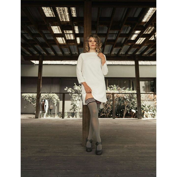 Sierra: Grey Opaque Thigh Highs. Petite to Plus Size
