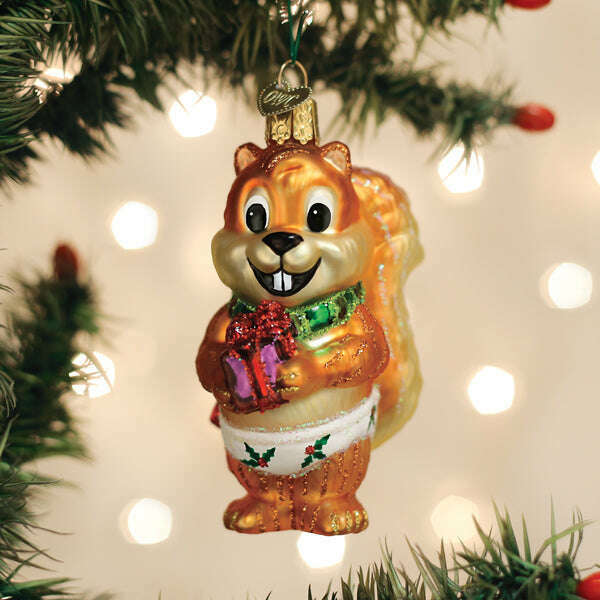 Old World Christmas Silly Christmas Squirrel Blown Glass Ornament